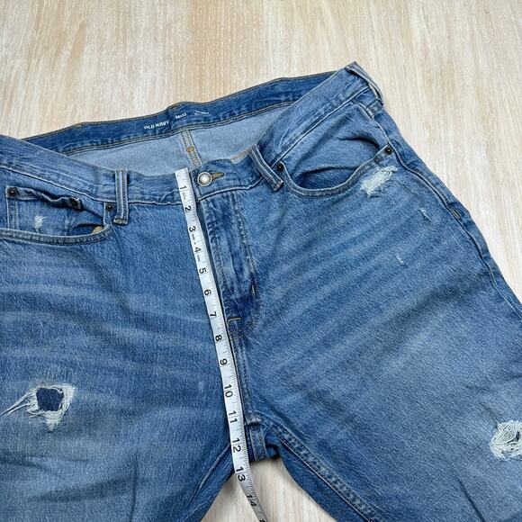 Old Navy Skinny Built In Flex Distressed Patch Medium Denim Jeans Men's 38X32 - Picture 11 of 14